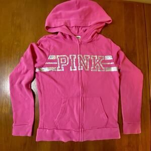 Pink Hoodie Victorias Secret Women's XS Rare Silver Logo Zip Up Barbiecore